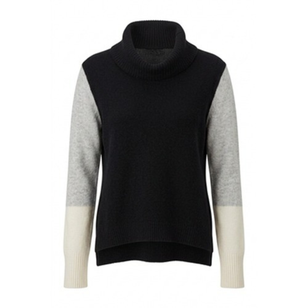 Pure Amici 100% Cashmere Sweater Women XL Black Colorblock Turtleneck Cozy